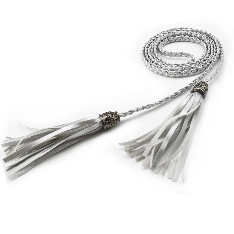 Women Girl Weaving Leather Belt Tassel Waistband Female All-match Waist Belt for Dress