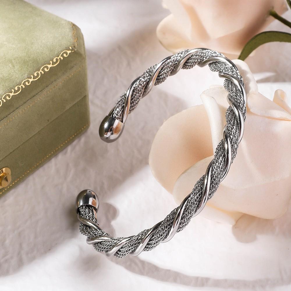 Fashionable European American Titanium Steel Woven Open Bangle – Stainless, Fade-Resistant Bracelet