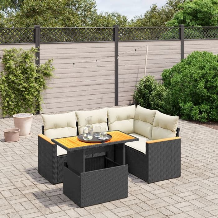VidaXL Garden Lounge Set with Cushions 5 Pcs, Patio Sofas, Patio Furniture Set, Outdoor Furniture, Black 3273058