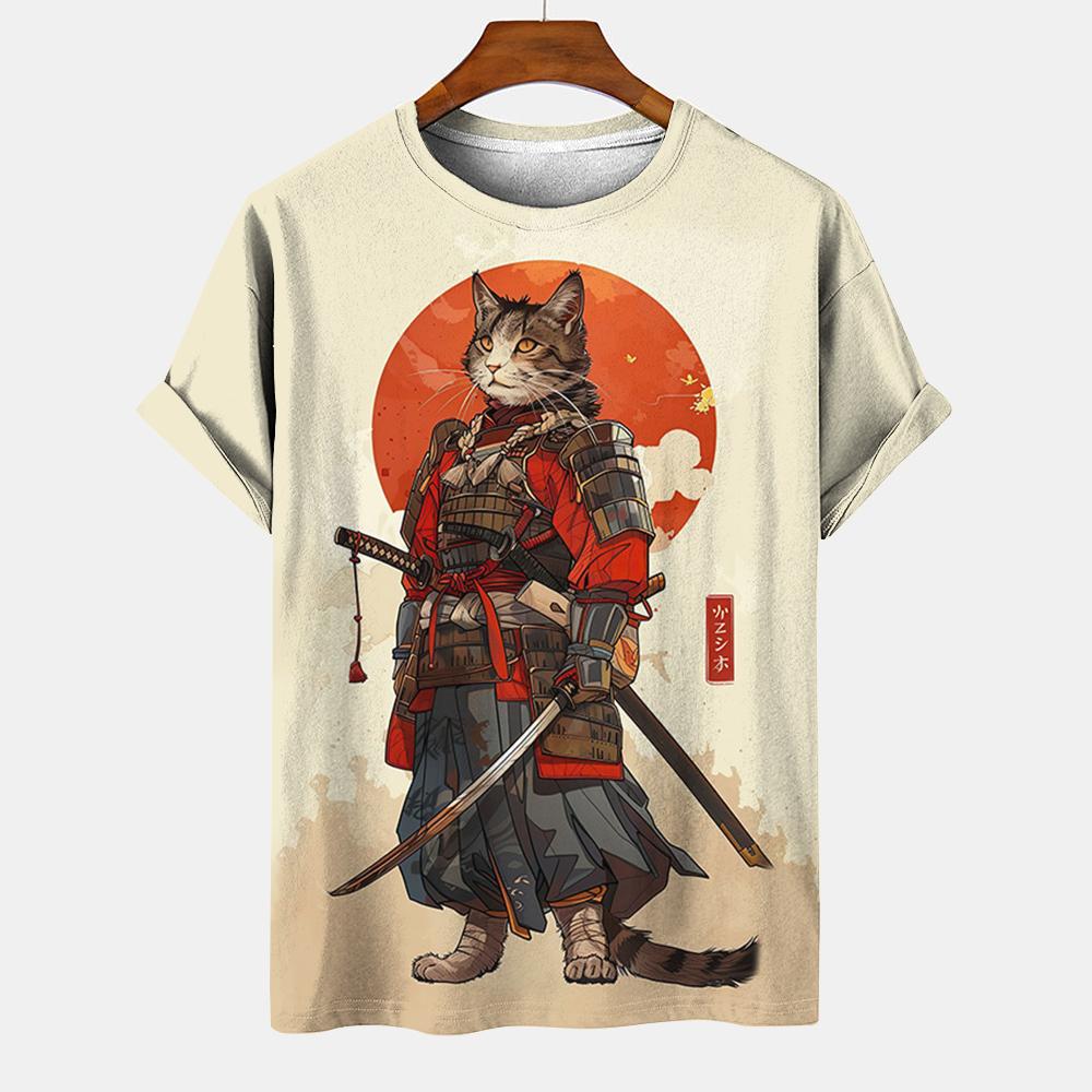 

Футболка в японском стиле для мужчин Футболки с рисунком животных в стиле укиё-э Футболки с 3D-принтом Футболки с коротким рукавом Мужская одежда больших размеров Топы L