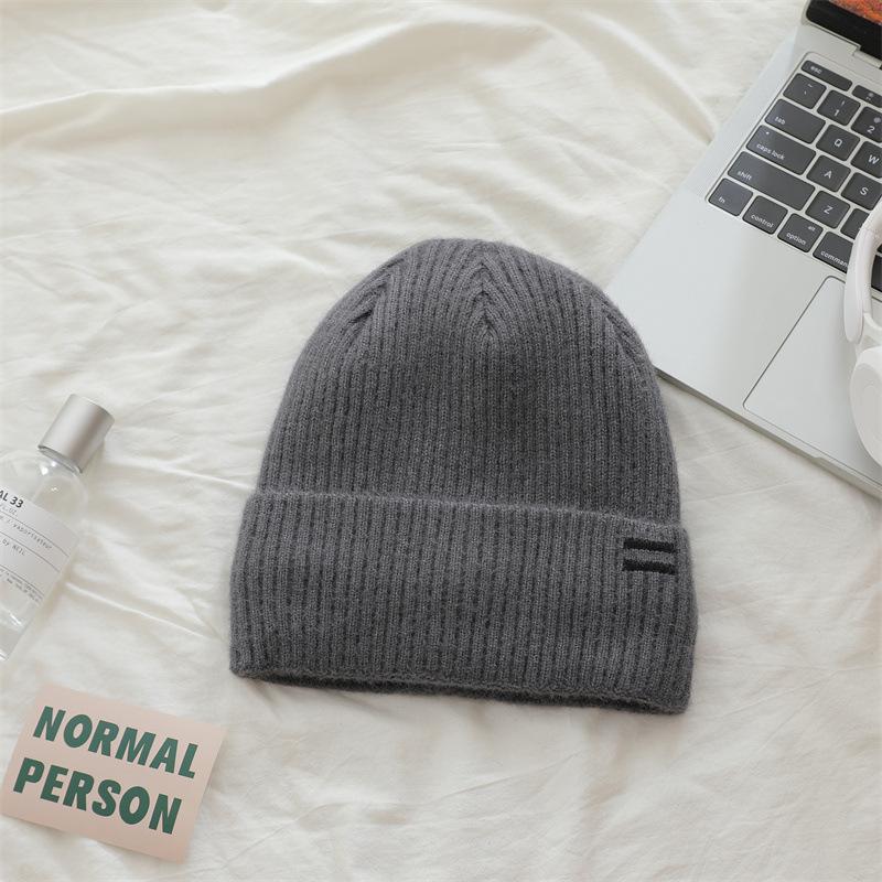 Simple Letter Embroidery Knitted Hat for Women Plus Velvet Thickened Woolen Hat Letters for Men and Women