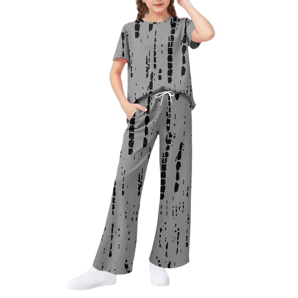 Girls' 2-Piece Set - Short Sleeve Tee & Wide Leg Pants