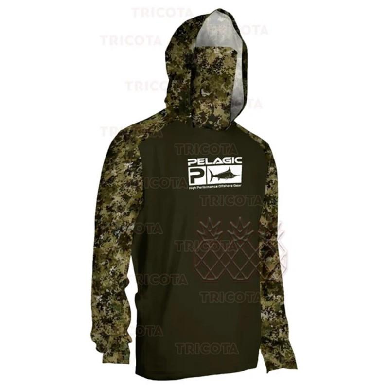 Mens Long Sleeve UPF Sun Protection Fishing Hoodie Shirt With Face Cover Lightweight Breathable Performance Tee Outdoor Sports