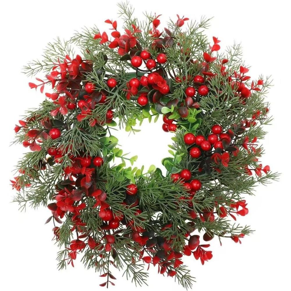 

Plastic Artificial Christmas Wreath with Eucalyptus Leaves,Red Berry 35cm Christmas Door Decoration Garden Decor Round