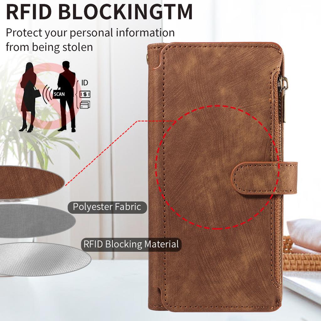 Suitable for iPhone 16 Wallet-style Phone Case, Retro Zipper Apple 17 Pro Max Back Cover Leather Case, Samsung S25