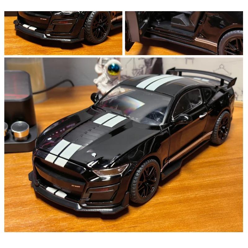Large 1/18 Ford Mustang GT500 Miniatures Alloy Diecast Metal Vehicle Model Collectibles Sound Light Toys Car Gifts for Kids Boys