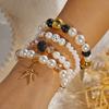 Boho Pink Starfish Shell Beaded Bracelet Set for Women Multilayer Rice Beads Stretch Stacked Bangle Summer Beach Party Jewelry
