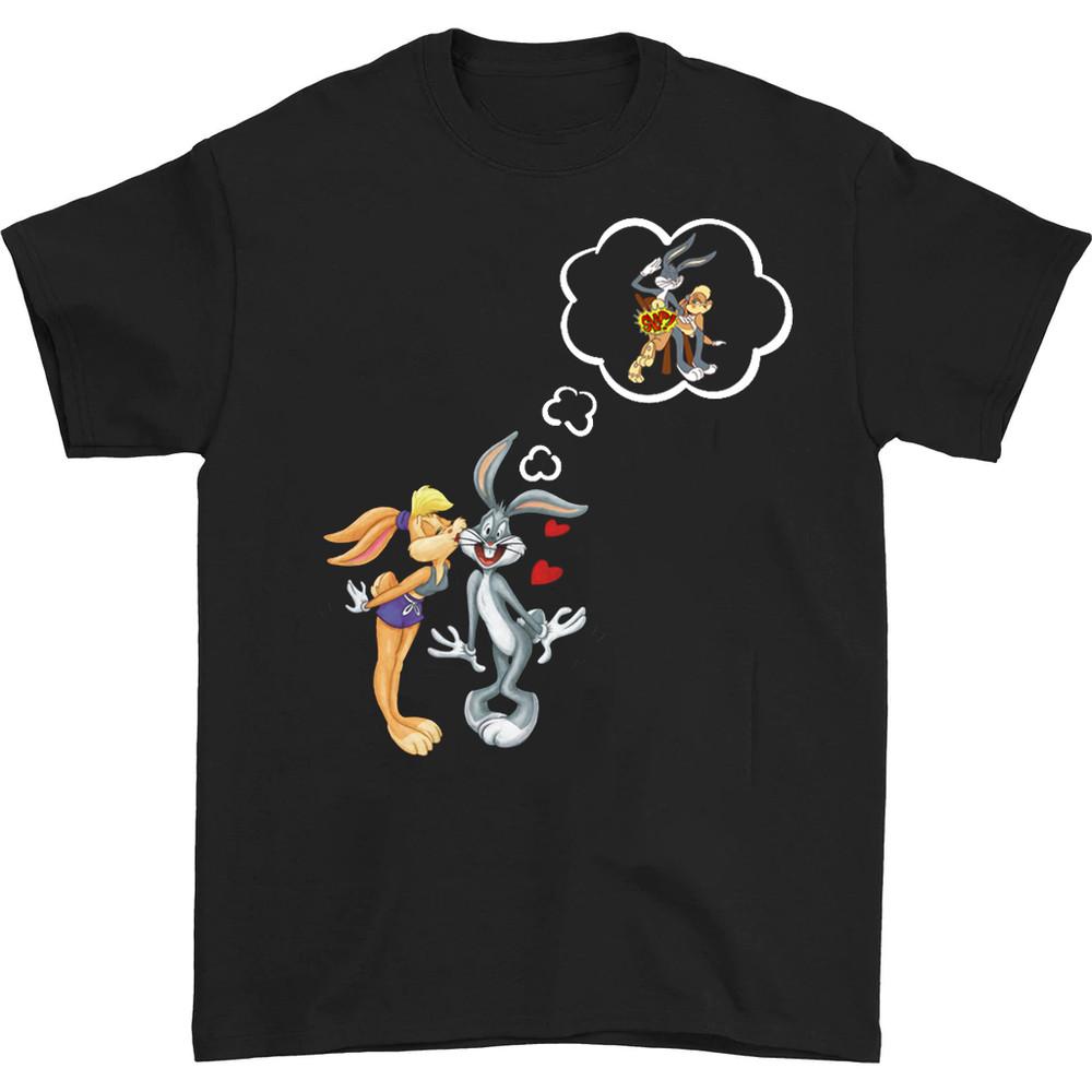 Lola Bunny Kiss Bugs Bunny Funny T-shirt Black Cotton All Sizes JJ3462 Unisex T-Shirt S