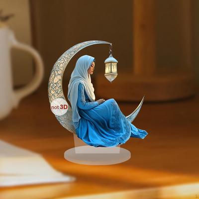 2D Ramazan Dekorasyonu Eid Mubarak Akrilik Dekor Düz Masaüstü Süsü Ay İşareti Çalışma İçin Tabanlı