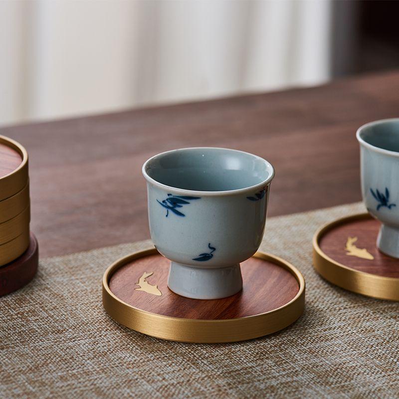 Wooden Coaster  6 Pcs Heat Resistant Non Slip Tea Cup Mat Decor Round Drink Coasters for Kitchen Table Coffee Office Home