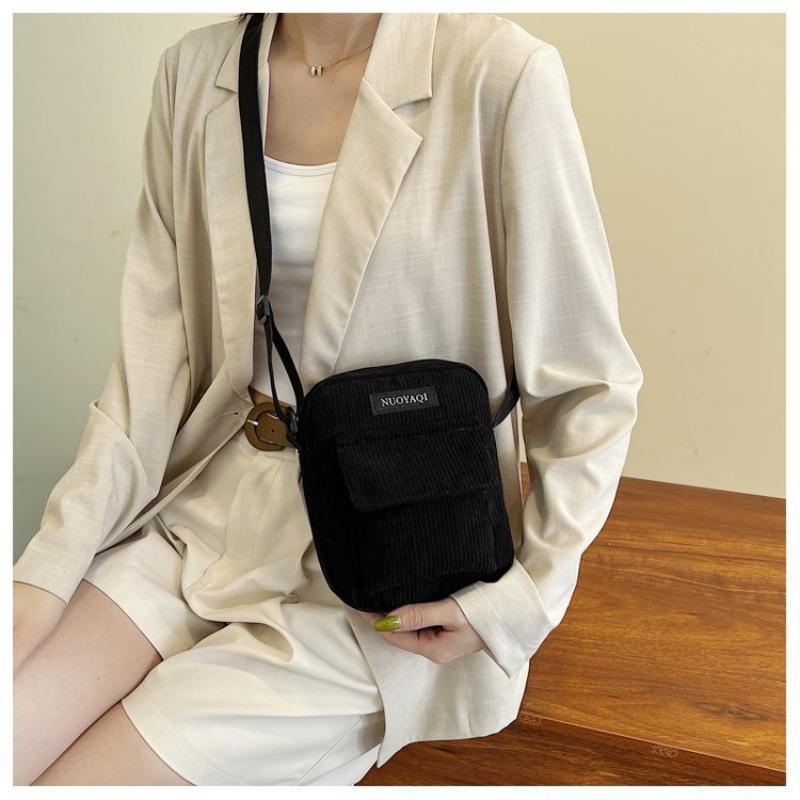 Women Corduroy Shoulder Bags Striped Cloth Fabric Handbags Casual Zip Tote Canvas Crossbody Bag Cute Shopping Bag for Ladies