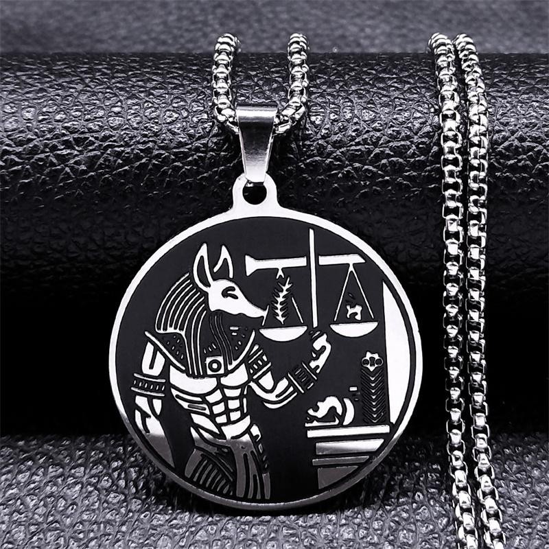 Egyptian Anubis Necklace Pendant Stainless Steel Vintage Ancient Egypt Death Wolf Anubis Chain Necklaces Amulet Jewelry Collier