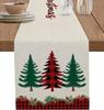 Christmas Red Plaid Xmas Tree Linen Table Runner Party Decor Winter Holiday Kitchen Dining Table Runner Christmas Decorations