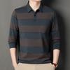 Men S Wide Striped Long Sleeve Turn Down Collar Polo Shirt