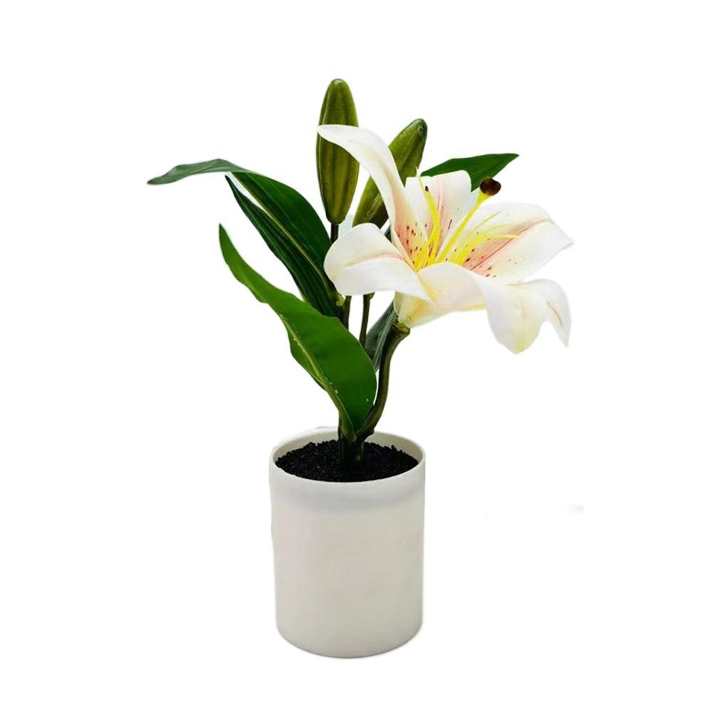 Lifelike Multicolor Lilies Artificial Flower Potted Photo Props Elegant Faux Bonsai Plastic Fake Flower Party Supplies