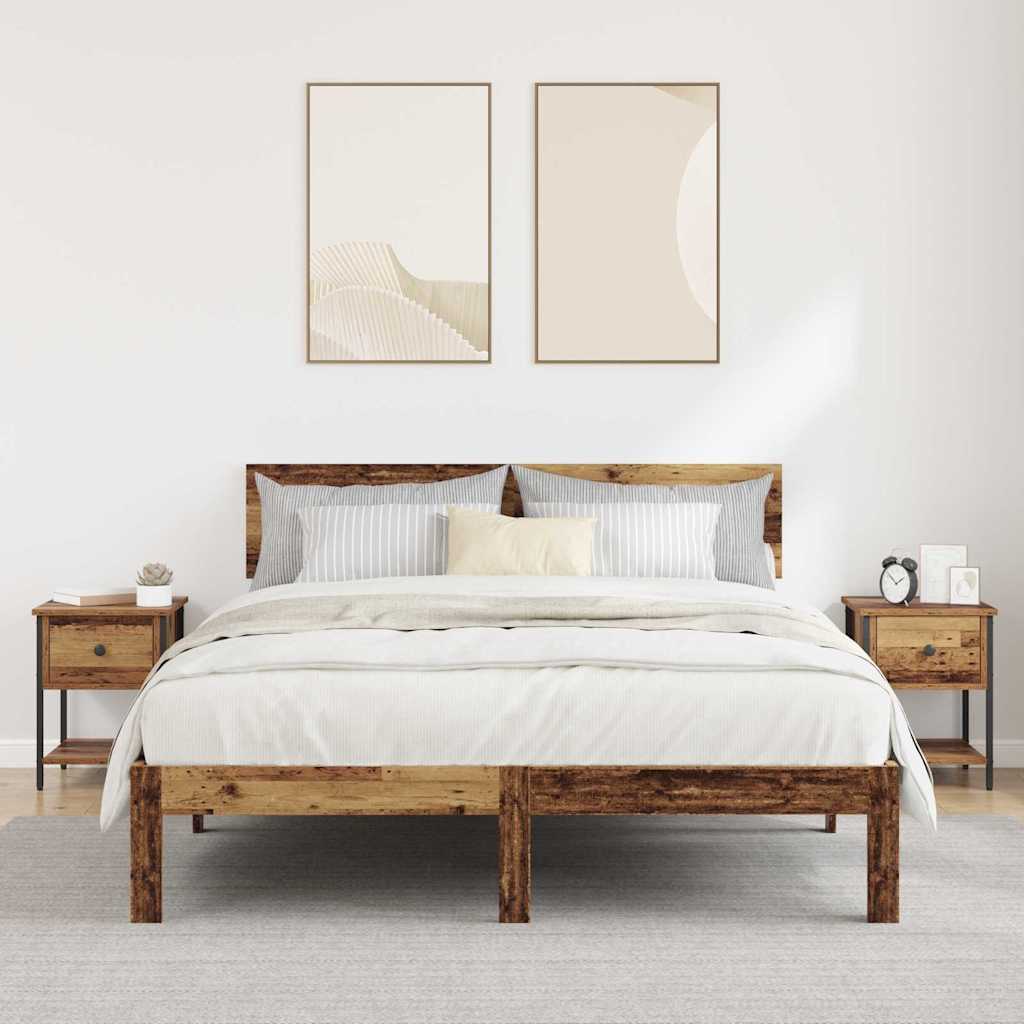 Nightstand Set of 2 Reclaimed Wood Look 34 X 35.5 X 45 Cm Engineered Wood