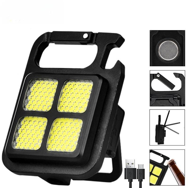 Mini COB Schlüsselanhänger Arbeitslicht mit doppelter Lichtquelle, 5 Modi, wiederaufladbar, hohe Lumen, tragbares LED-Licht für Camping, Wandern, Laufen