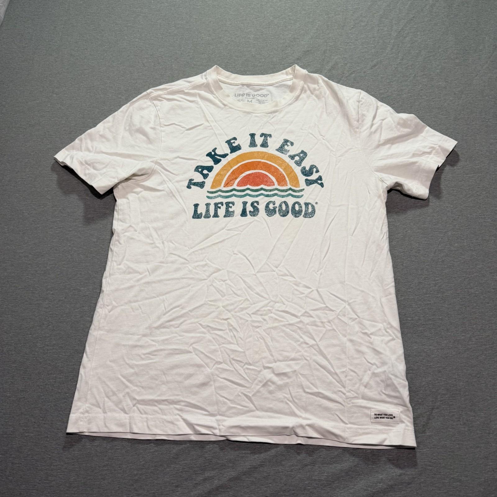 Life Is Good T Shirt Men s M Graphic Print Take It Easy Lounge White Tee L