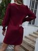 2025 New Elegant Long Jacquard Solid Color Dress with Round Neck and Long Sleeves for Europe and America