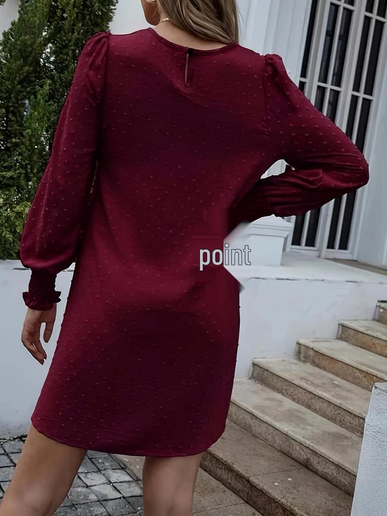 2025 New Elegant Long Jacquard Solid Color Dress with Round Neck and Long Sleeves for Europe and America