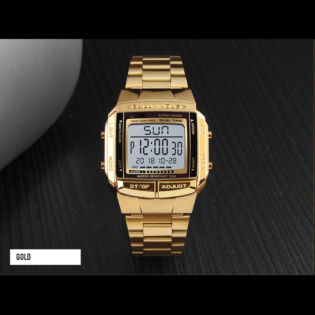 1381 Men Analog Digital Watch Fashion Casual Sports Wristwatch 2 Time 5 Alarm 3 Waterproof Stainless Steel Strap Backlight Multifunctional Wa