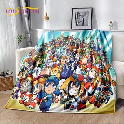 Rockman Megaman Gra Kreskówka Miękki Pluszowy Koc, Koc Flanelowy Koc Narzuta do Salonu Sypialni Łóżka Sofy Piknikowy Pokrowiec Dzieci