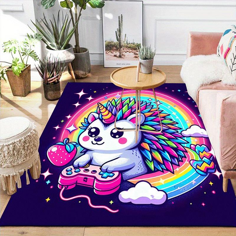 1pc Colorful hedgehog playing games Print, Design Indoor Area Rug - Soft, Anti-Slip, and Durable Gaming Room Decor for Bedroom
