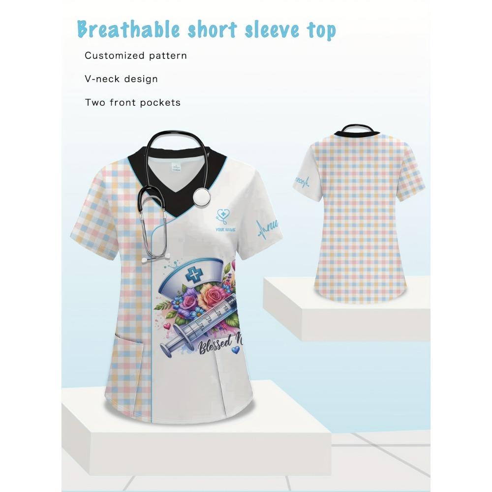 

Clinical Uniform Woman Cartoon Pattern Printing Dental and Beauty Clinic with Pockets Short Sleeve Surgical Uniforms Woman Tops 5XL