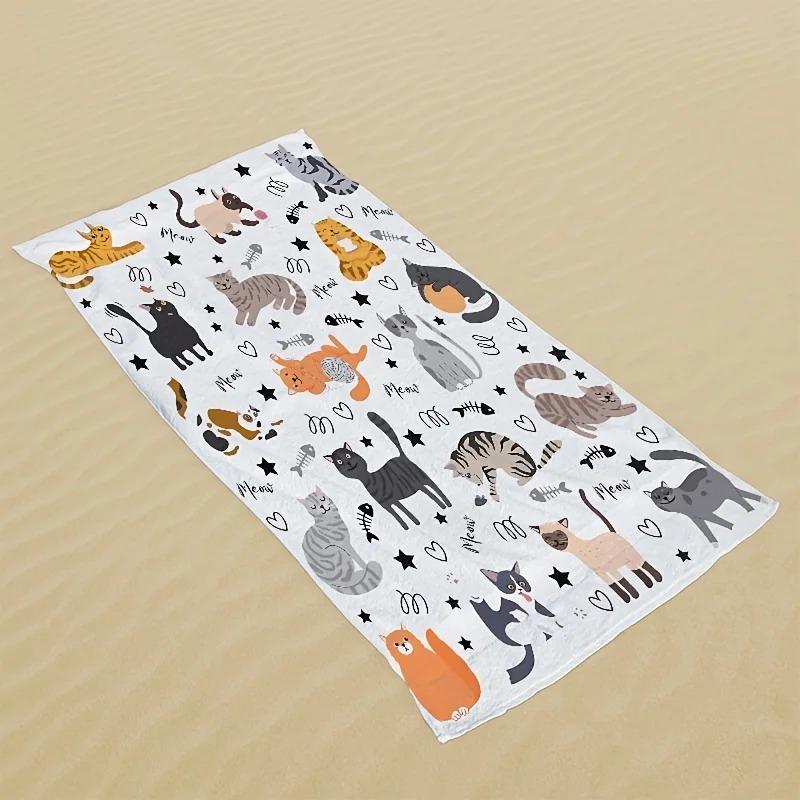 Serviette de plage Kawaii Chat Miaou Imprimé Plat Peau de Pêche Serviette de Bain Animale Drôle Vacances d'Été Serviette de Plage Sans Sable Couverture de Natation de Voyage
