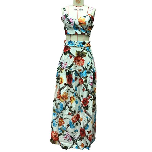 Summer Europe and America, New Women's Clothing Wish Sexy Sleeveless Suspender Long Dress Printed Dress