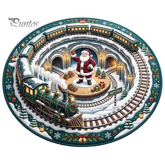 Indoor Decorative Floor Covering Round 3D Christmas Rug, Vortex Optical Illusion Area Santa Snowman Staircase Quiet Play Mat for Kids Depth