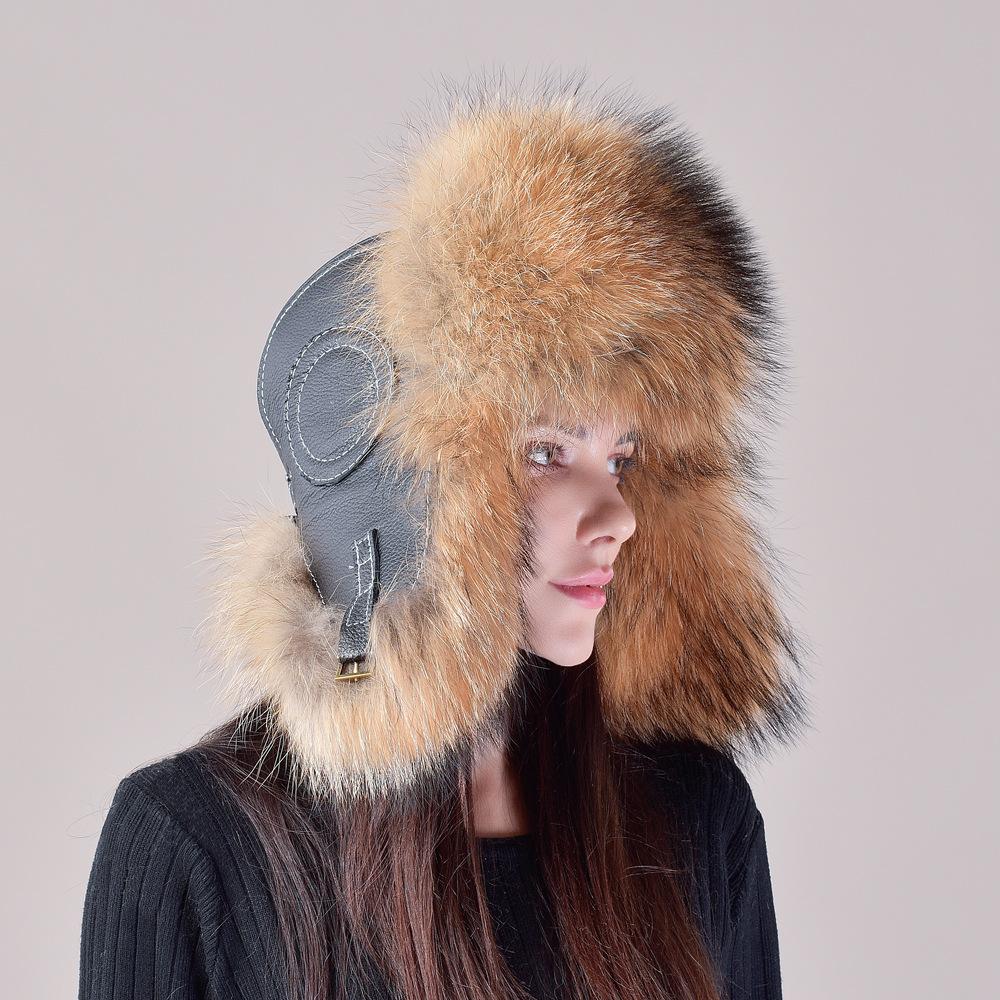 Fox hair Lei Feng hat women raccoon hair women winter middle-aged and elderly warm fur leather blizzard cotton hat winter