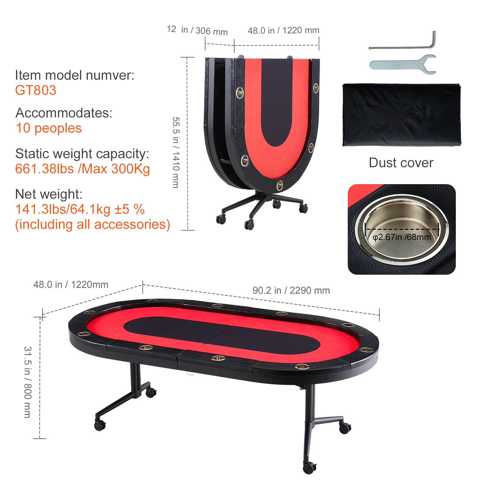 

SucceBuy Складной покерный стол на 10 игроков для блэкджека и техасского холдема с мягкими бортиками и подстаканниками из нержавеющей стали красный