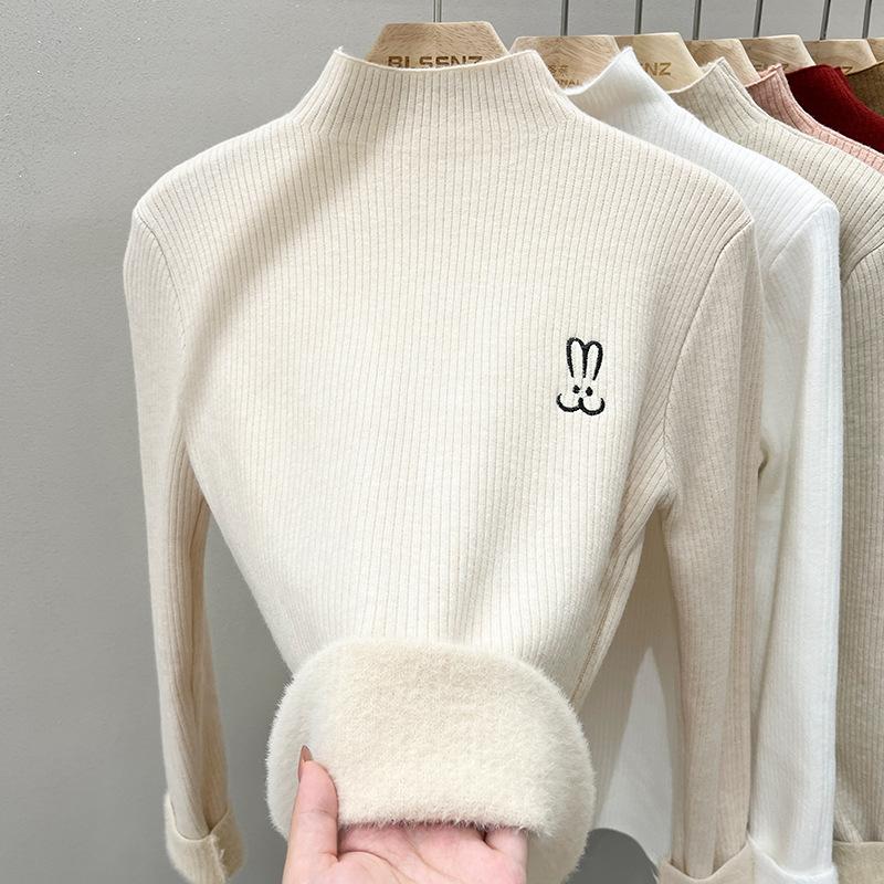 

Женский свитер из меха норки, толстый флисовый пуловер, зимний цельный флисовый теплый вязаный свитер, внутренний топ на осень и зиму XL бежевый