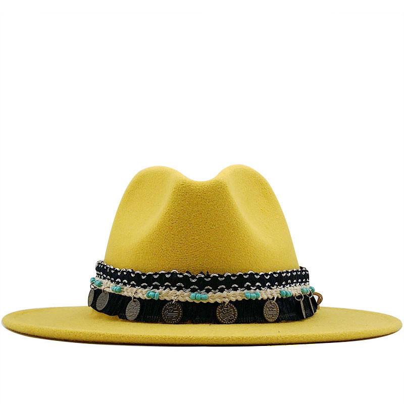 eBay Hot Sale Woolen Jazz Top Hat Ladies Minority Style Retro Flat-brimmed Big Eaves Hat