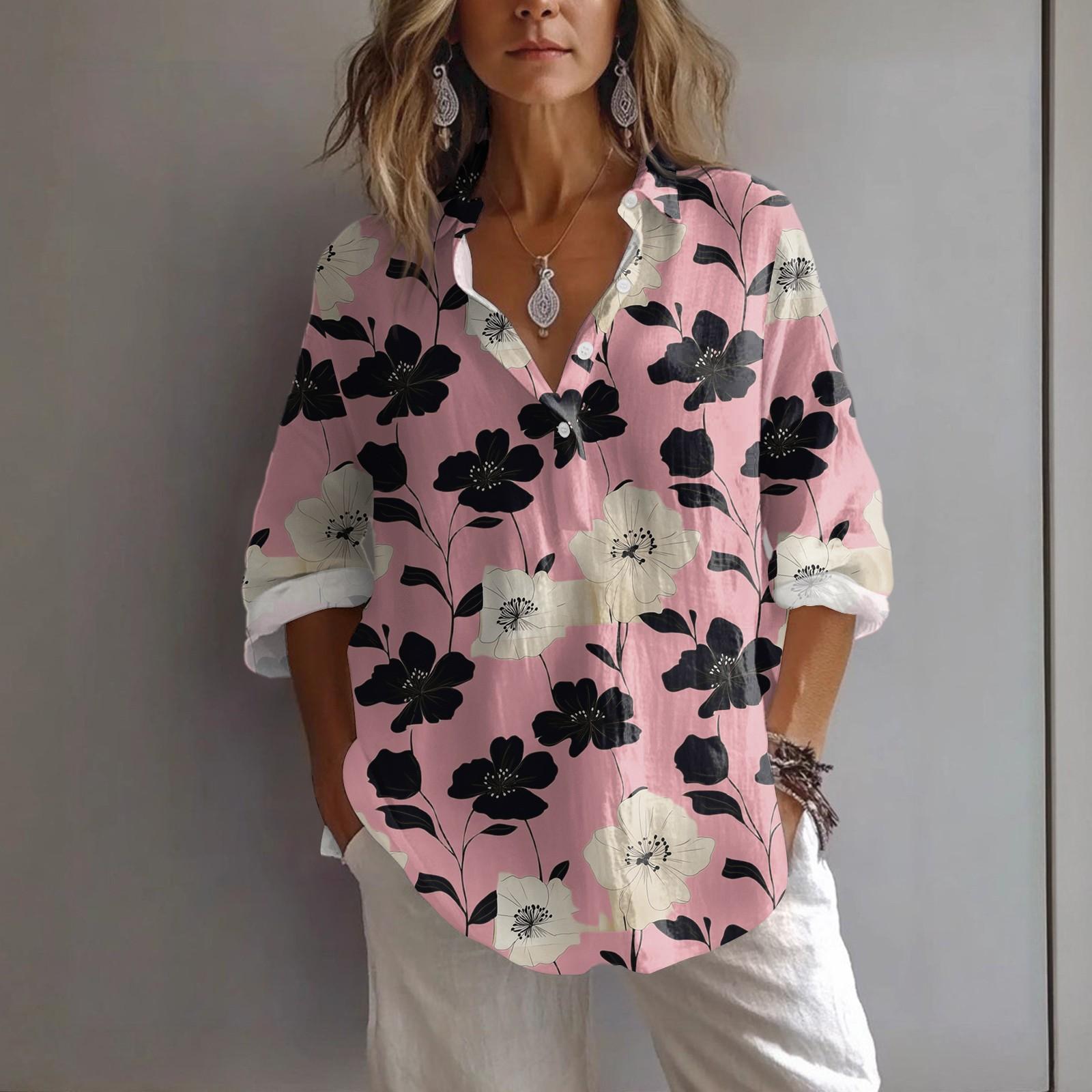 

Женская повседневная весенне-летняя свободная рубашка-пуловер с принтом, с лацканами и рукавами S