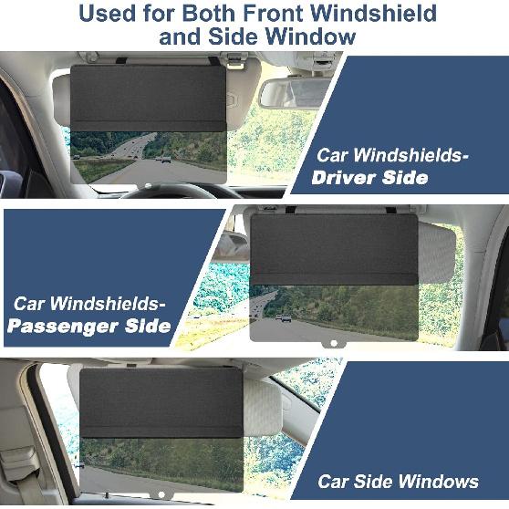 NAZZO Sun Visor Extender For Car, Sun Blocker With PC Sunshade Lens, Magnetic Mounting Adjustable Position, Protect From Glare, UV Rays, Snow