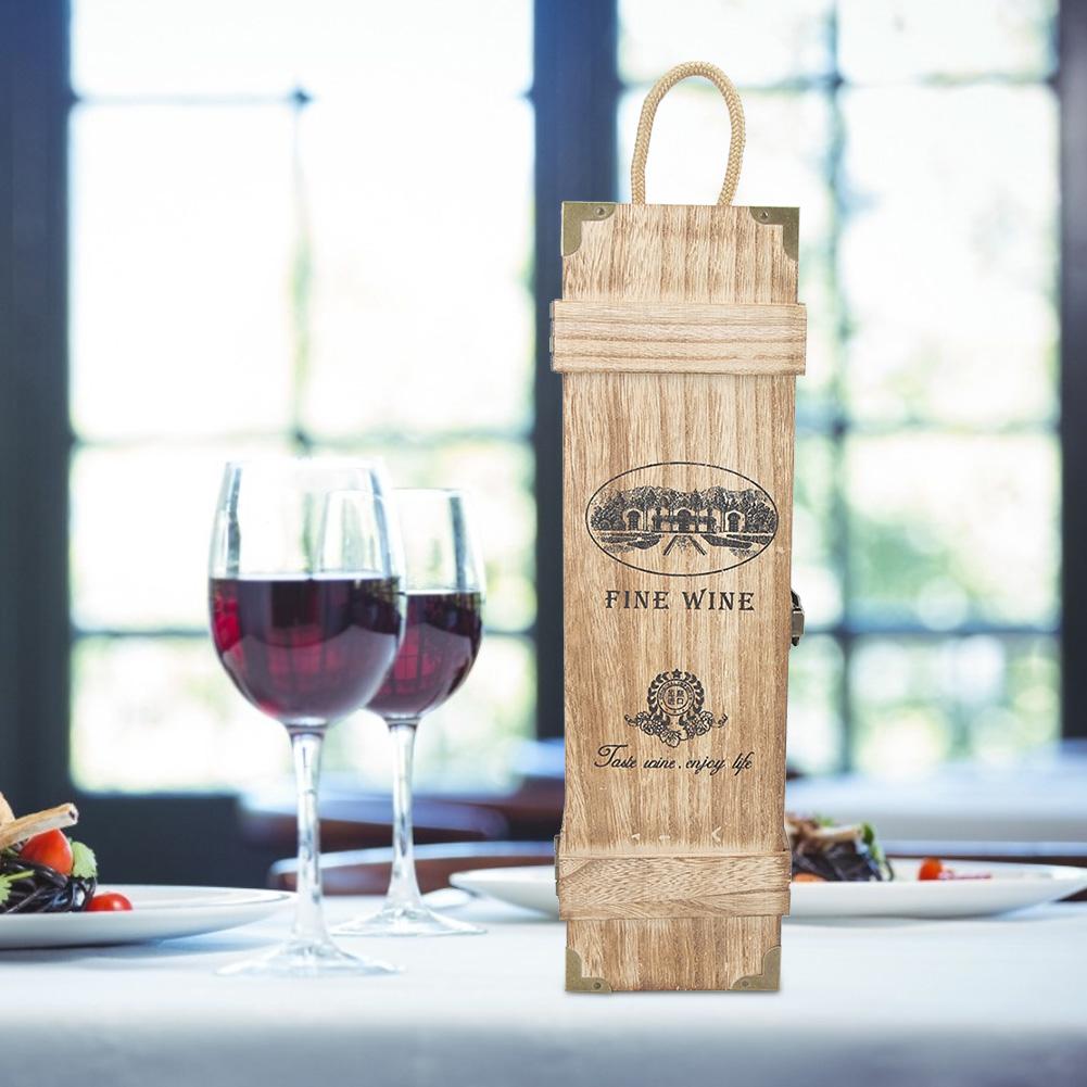 

Retro Vintage Portable Wooden Red Wine Gift Storage Box Decoration With Rope
