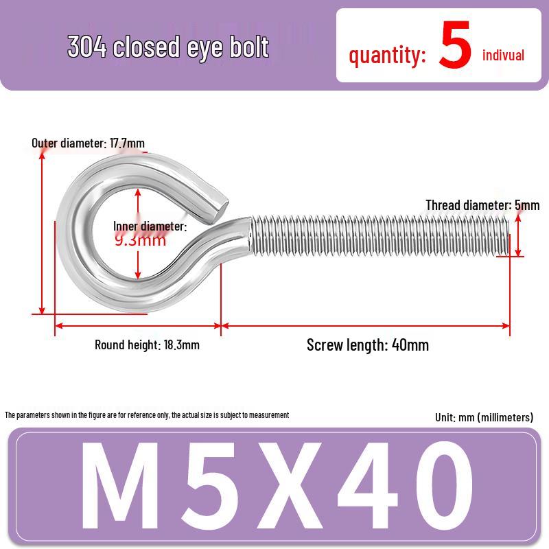 304 Stainless Steel Eyebolt with Ring Hook – Machine Thread Closed Eye Bolt (M4 M5 M6 M8)