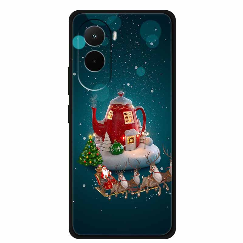 Christmas Phone Case For Poco M7 4G Case Christmas Tree Black Silicone Bumper For Xiaomi Poco M7 4G Cover PocoM7 Cartoon Coque