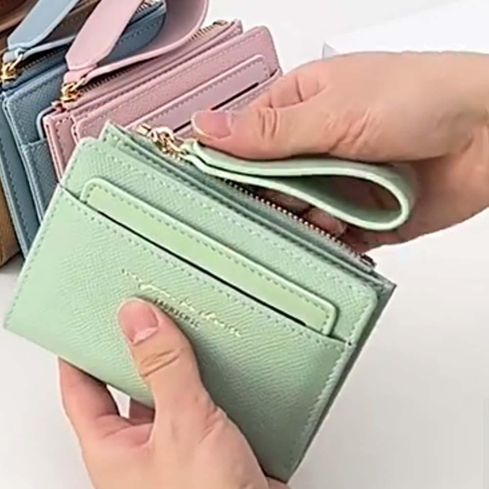 Portable Solid Color Card Bag Multiple Card Lady Short PU Purse Women Folding Wallet Business