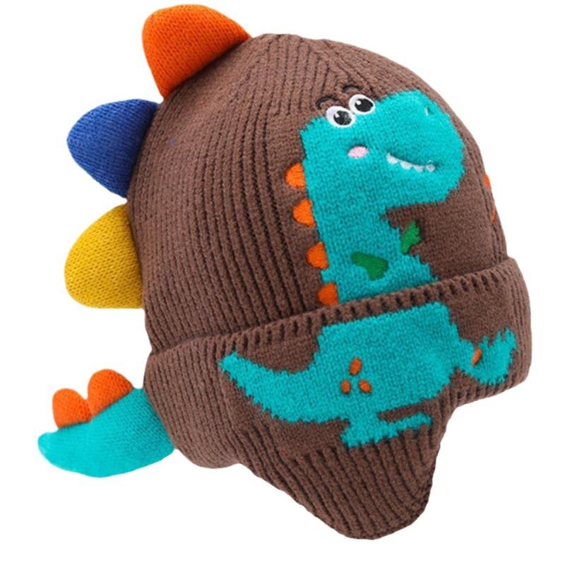 Autumn and winter children's dinosaur hat cute super cute knitted wool hat windproof ear protection baby thickened warm cotton hat