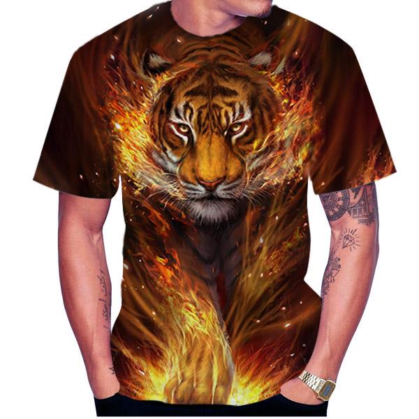 

Модная популярная мужская футболка с 3D-принтом тигра и коротким рукавом с мягким верхом и круглым воротником