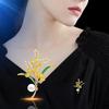 Elegant Chinese Wheat & Pearl Brooch: Crystal Bouquet Corsage
