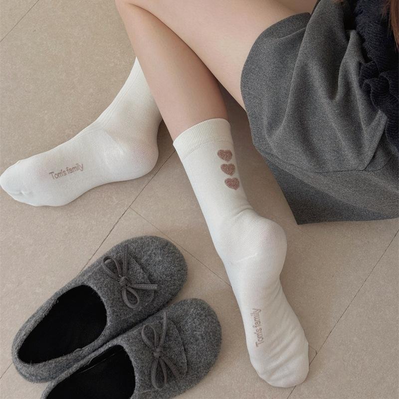 Socks Women'S Medium Tube Socks Flocked Love Women'S Socks Pure Cotton Breathable Socks