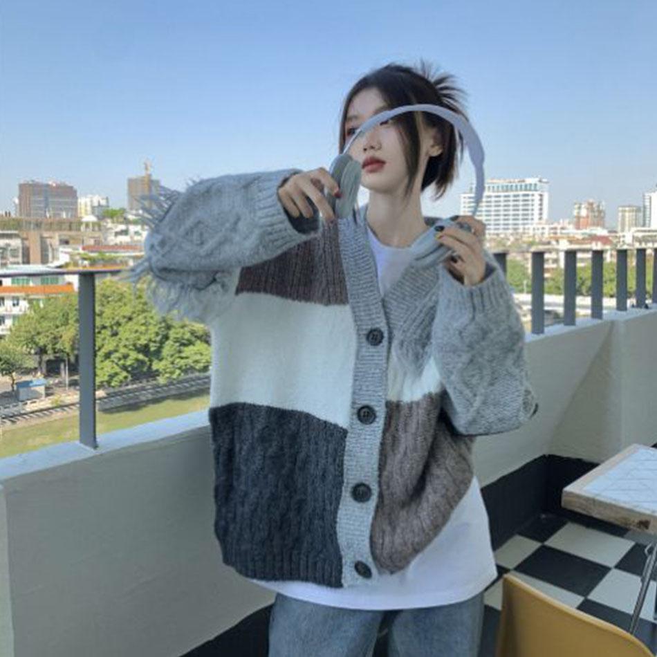 Svetr svetr s výstřihem do V pletená kardiganová bunda pro ženy jaro a podzim Korejský top s dlouhým rukávem sladký kardigan dámský