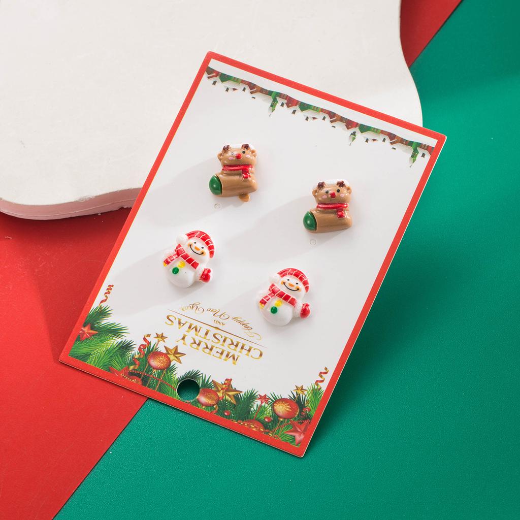 Vánoční slitinová pryskyřičná náušnicová sada Módní lehký luxus Vánoční strom Sněhulák Sob Boty Medvědí náušnice