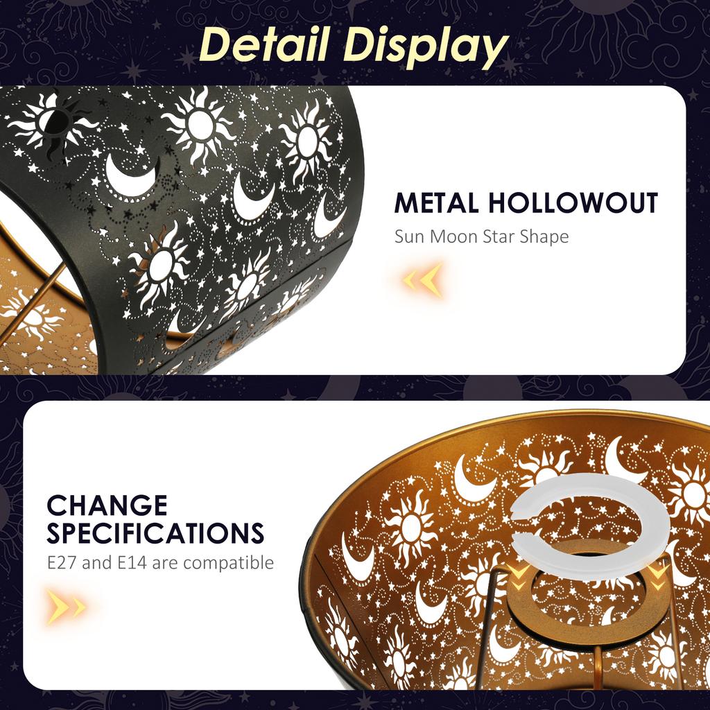 2Pcs Metal Table Lamp Shade Sun Moon Star Pattern Hollow Out Iron Lampshade Cover for Table Lamps Small Chandeliers Wall Lamps