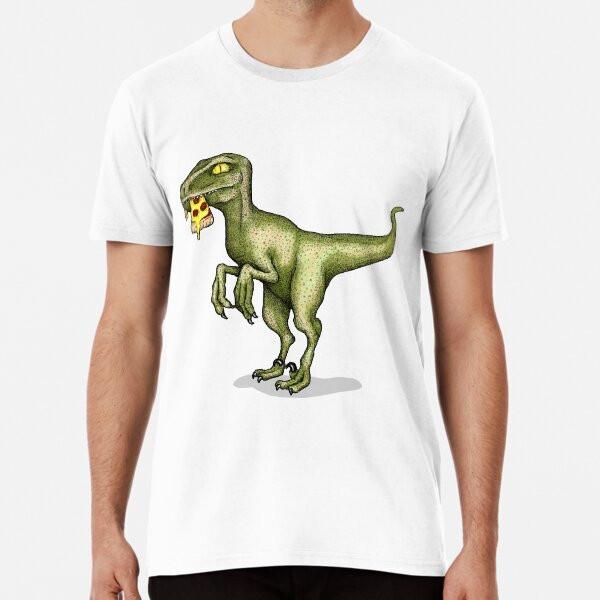 Raptor dinosaur eating pizza slice T-Shirt S-5XL Best T-Shirt