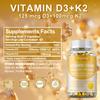 Vegetarisches Vitamin D3 + K2 - Bio D3 5000 IE + Klinisch geprüftes Vitamin K2 100 mcg - Knochenunterstützung